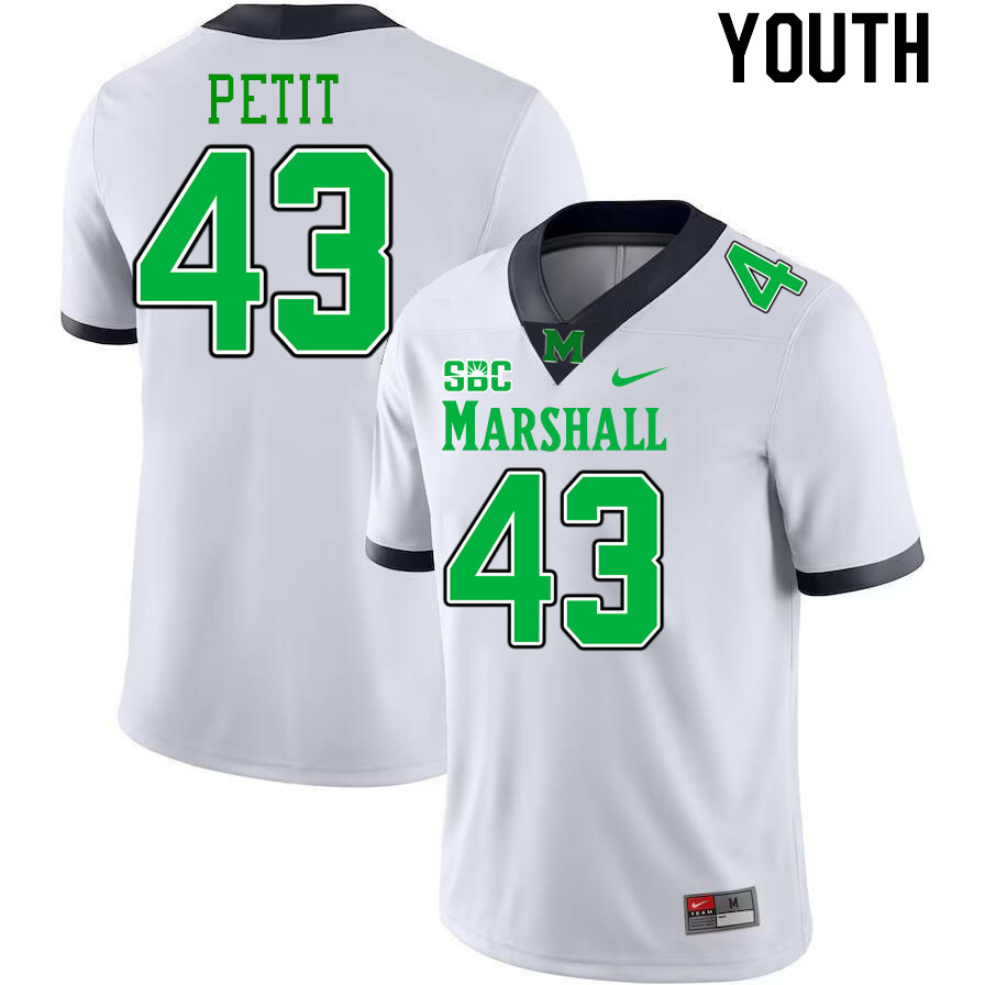 Youth #43 Will Petit Marshall Thundering Herd SBC Conference College Football Jerseys Stitched-White